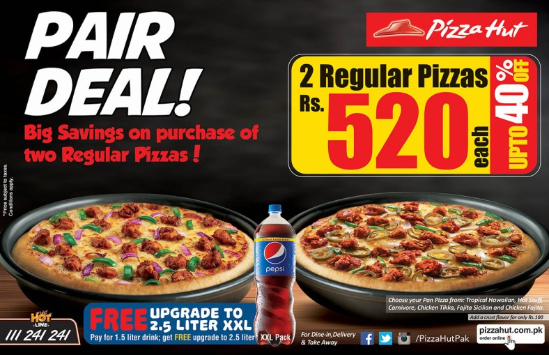The New Value Layer Known As Pair Deal Includes Two Regular Pizzas At Rs 520 Each Plus Tax And Large 899